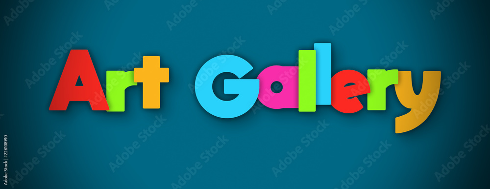 Art Gallery - overlapping multicolor letters written on blue background Art Gallery - overlapping multicolor letters written on blue background