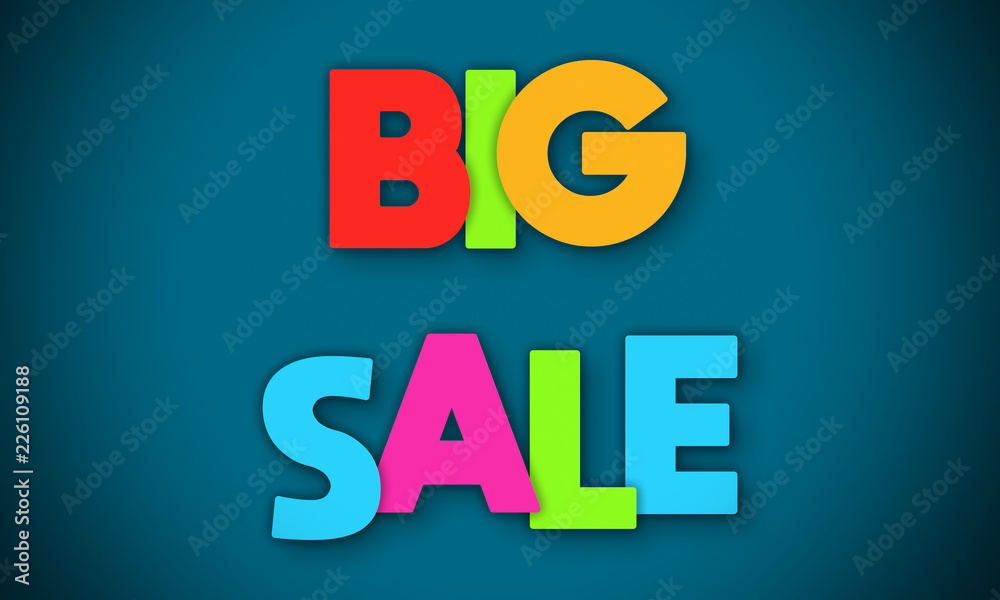 Big Sale - overlapping multicolor letters written on blue background Big Sale - overlapping multicolor letters written on blue background