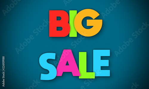 Big Sale - overlapping multicolor letters written on blue background