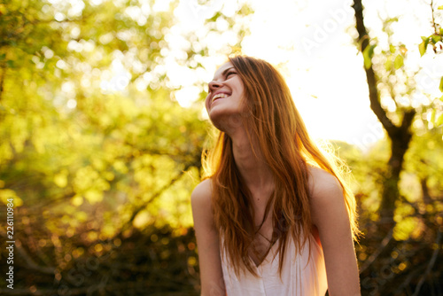 happy woman on the nature in the village