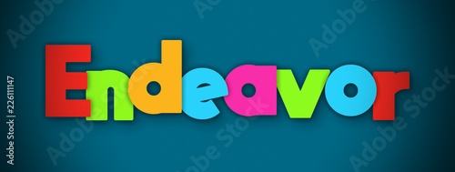 Endeavor - overlapping multicolor letters written on blue background