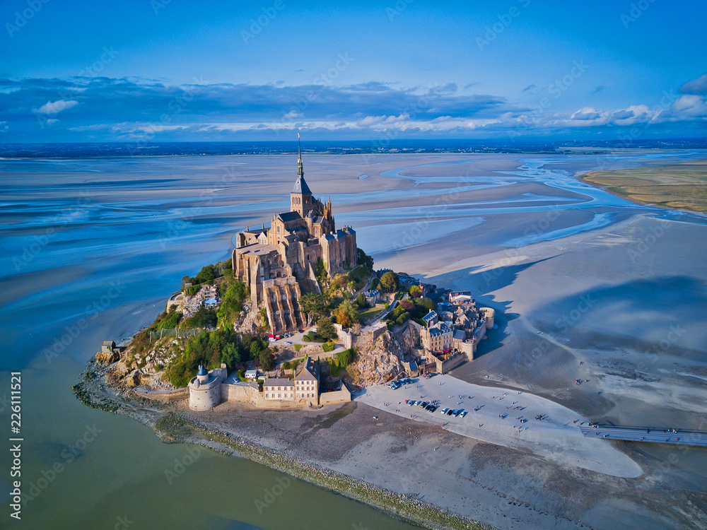Top view of the Mont Saint Michel Bay, Normandy France - obrazy, fototapety, plakaty 