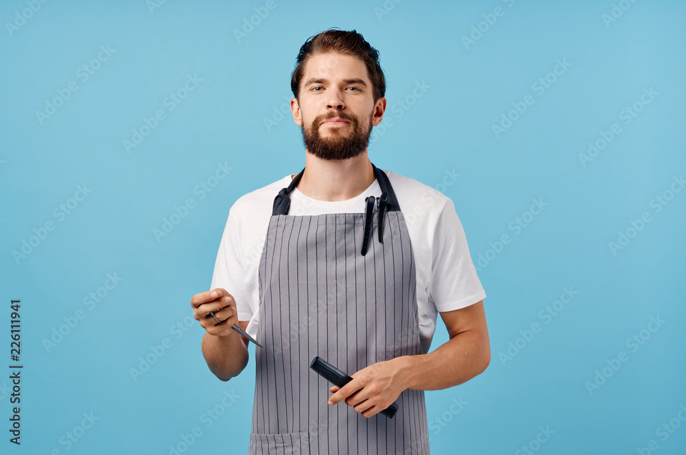 Fototapeta premium barber man on blue background