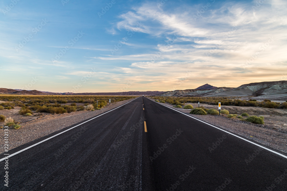 Endless straight road, Death Valley, California.