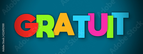 Gratuit! - overlapping multicolor letters written on blue background