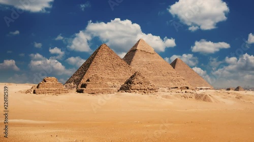 Dolly shot of the great pyramids in Giza valley, timelapse, Cairo, Egypt