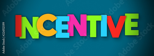Incentive - overlapping multicolor letters written on blue background