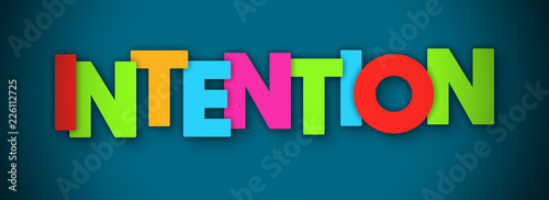 Foto Intention - overlapping multicolor letters written on blue background