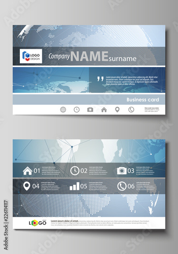 The minimalistic abstract vector illustration of the editable layout of two creative business cards design templates. Scientific medical DNA research. Science or medical concept.