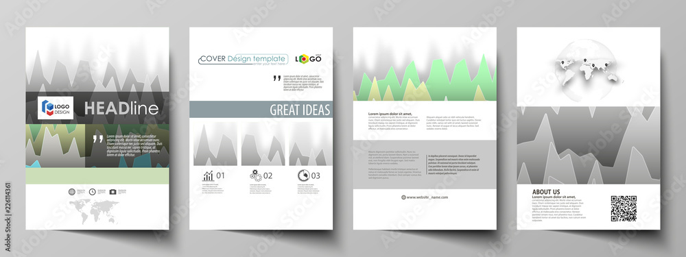 The vector illustration of the editable layout of A4 format covers design templates for brochure, magazine, flyer, booklet, report. Rows of colored diagram with peaks of different height.