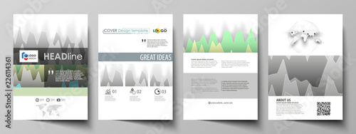 The vector illustration of the editable layout of A4 format covers design templates for brochure, magazine, flyer, booklet, report. Rows of colored diagram with peaks of different height.