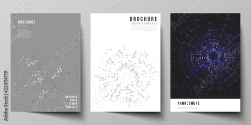 The vector layout of A4 format cover mockups design templates for brochure, flyer, booklet, report. Network connection concept with connecting lines and dots. Technology design, geometric background