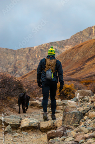 Hiker and Dog on the Trail to Gray's Peak Colorado