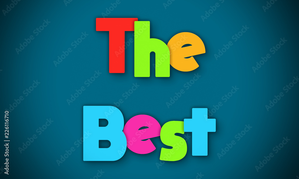 The Best - overlapping multicolor letters written on blue background