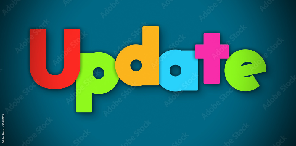 Update - overlapping multicolor letters written on blue background Update - overlapping multicolor letters written on blue background
