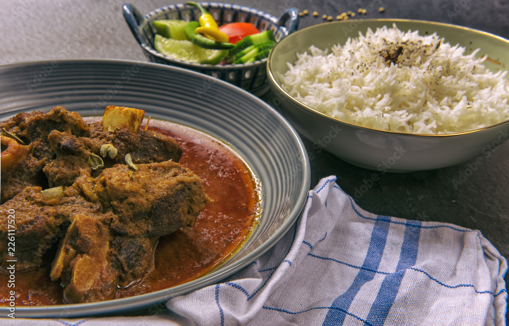 Goat meat curry with rice
