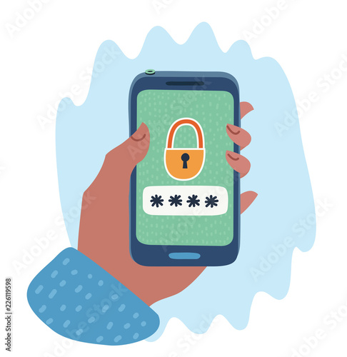 Hands with smartphone locked.