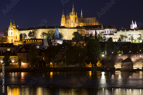 Prague gothic Castle with the Lesser Town above River Vltava in the Night, Czech Republic © Kajano