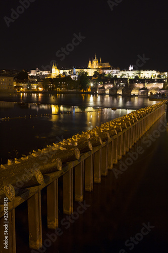 Prague gothic Castle with the Lesser Town above River Vltava in the Night, Czech Republic
