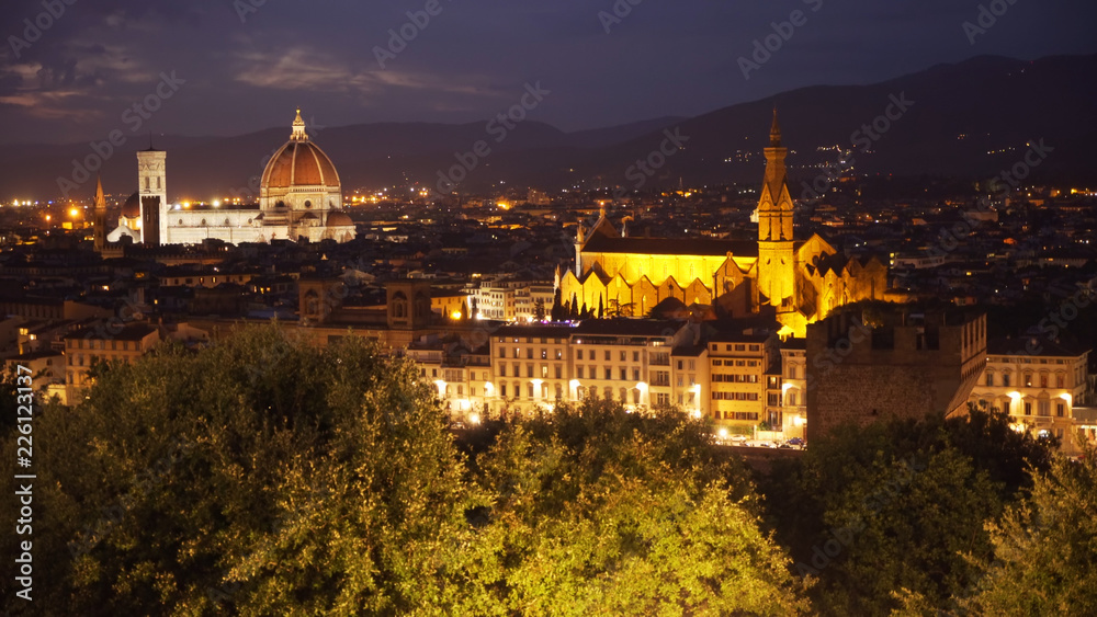 Nighttime cityscape of Florence, Italy with the Duomo Cathedral in view