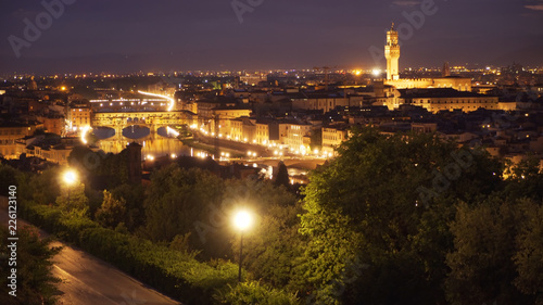 Beautiful city view of Florence at night with city lights in view