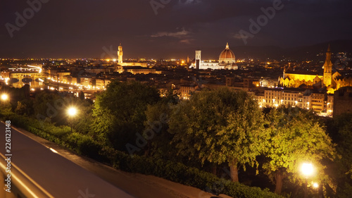 Scenic cityscape of Florence at night with landmarks in view