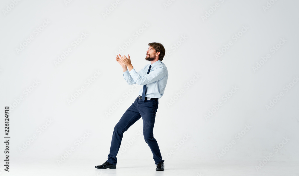 business man holding his hands free place business man holding his hands free place
