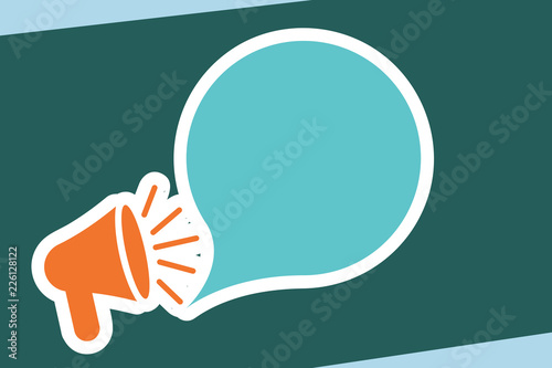Flat design Vector Illustration Empty esp template copy text for Ad, promotion, poster, flyer, web banner, article. Megaphone with Loudness icon and Blank Speech Bubble in Sticker Style