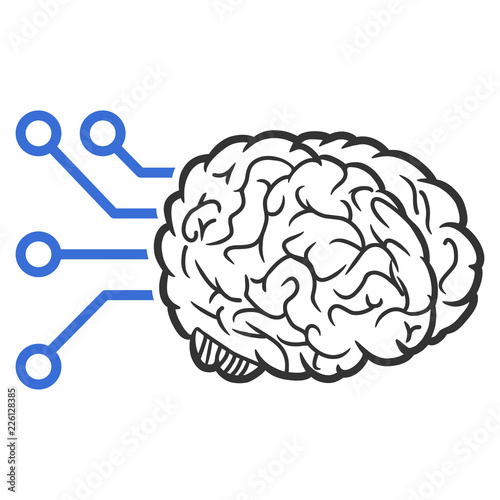 Vector brain computer interface illustration. An isolated illustration on a white background.
