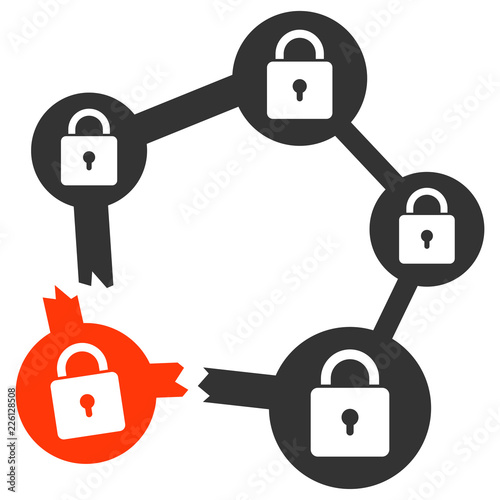 Vector broken blockchain network icon. An isolated illustration on a white background.