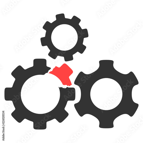 Vector broken gear mechanism illustration. An isolated illustration on a white background.