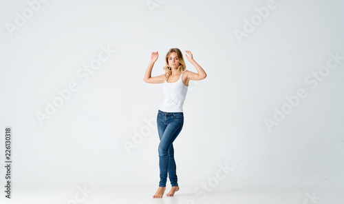 woman in white t-shirt on isolated background