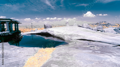 Temple at Hemakuta Hills Hampi Karnataka in infrared false colors photo