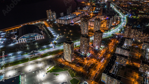 Khabarovsk night view of the city district Erofey arena. shooting with quadrocopter