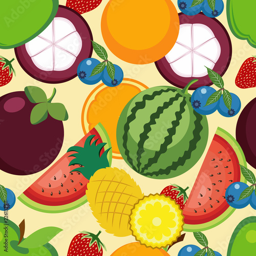 Fototapeta Naklejka Na Ścianę i Meble -  Seamless Pattern Summer Tropical Fresh Fruit Wallpaper Background