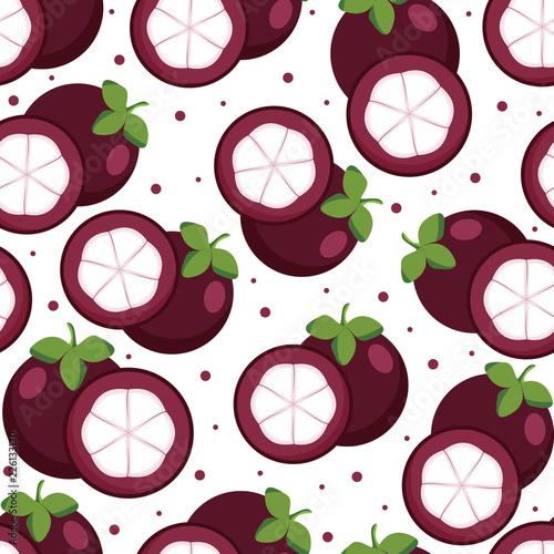 Seamless Pattern Fresh Mangosteen Fruit Wallpaper Background
