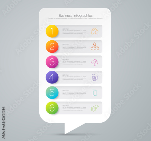 Infographics design vector and business icons with 6 options.
