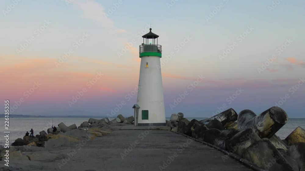 The Santa Cruz Breakwater (aka Walton) Lighthouse at sunset, in Santa Cruz, California, USA, circa April 2017 The Santa Cruz Breakwater (aka Walton) Lighthouse at sunset, in Santa Cruz, California, USA, circa April 2017