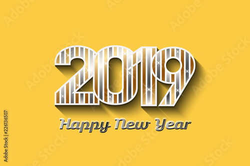 2019 New Year in Gold and Silver colors - Vector Illustration