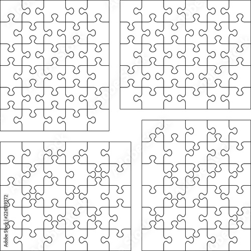 Jigsaw puzzle vector blank templates 5x6 and 6x5 of various cutting guidelines. 

