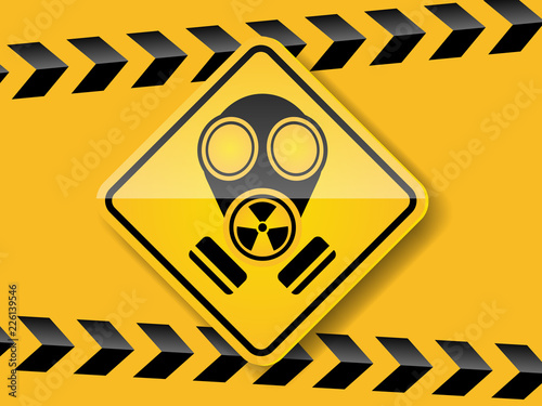 gas mask warning on yellow background