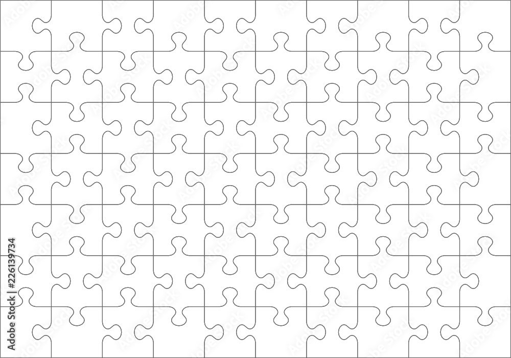 Vettoriale Stock Jigsaw puzzle blank template or cutting guidelines of 70  transparent (for vector mode) pieces. Classic style pieces are easy to  separate (every piece is a single shape). | Adobe Stock