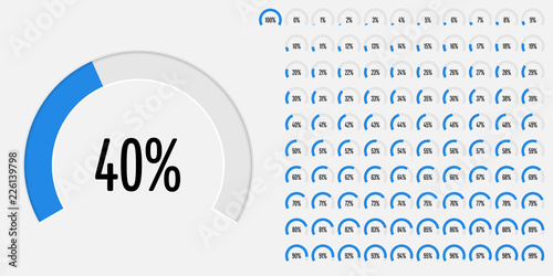 Set of circular sector percentage diagrams from 0 to 100 ready-to-use for web design, user interface (UI) or infographic - indicator with blue