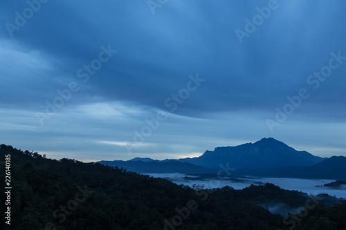 Majestic Beautiful Mount Kinabalu with Sea of cloud at Sabah Borneo