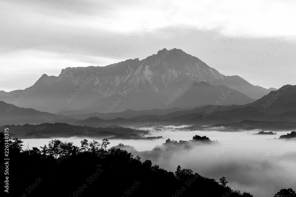 Majestic beautiful Mount Kinabalu in Black and white Majestic beautiful Mount Kinabalu in Black and white