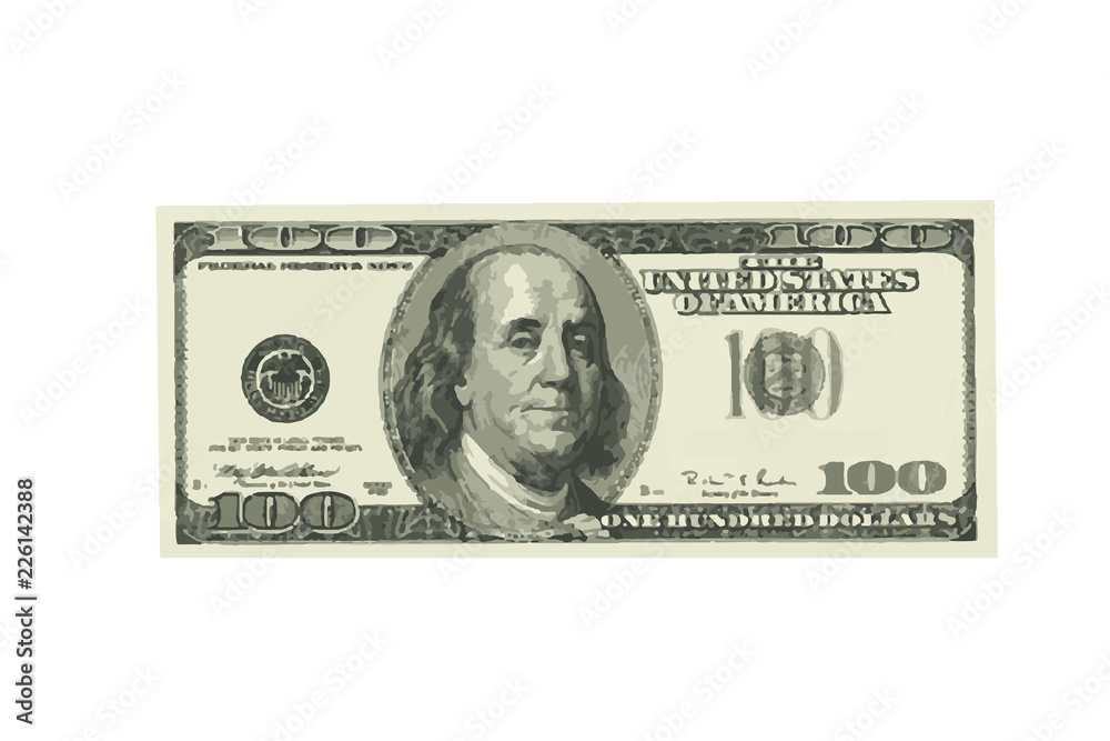hundred dollar bill. vector illustration - obrazy, fototapety, plakaty 
