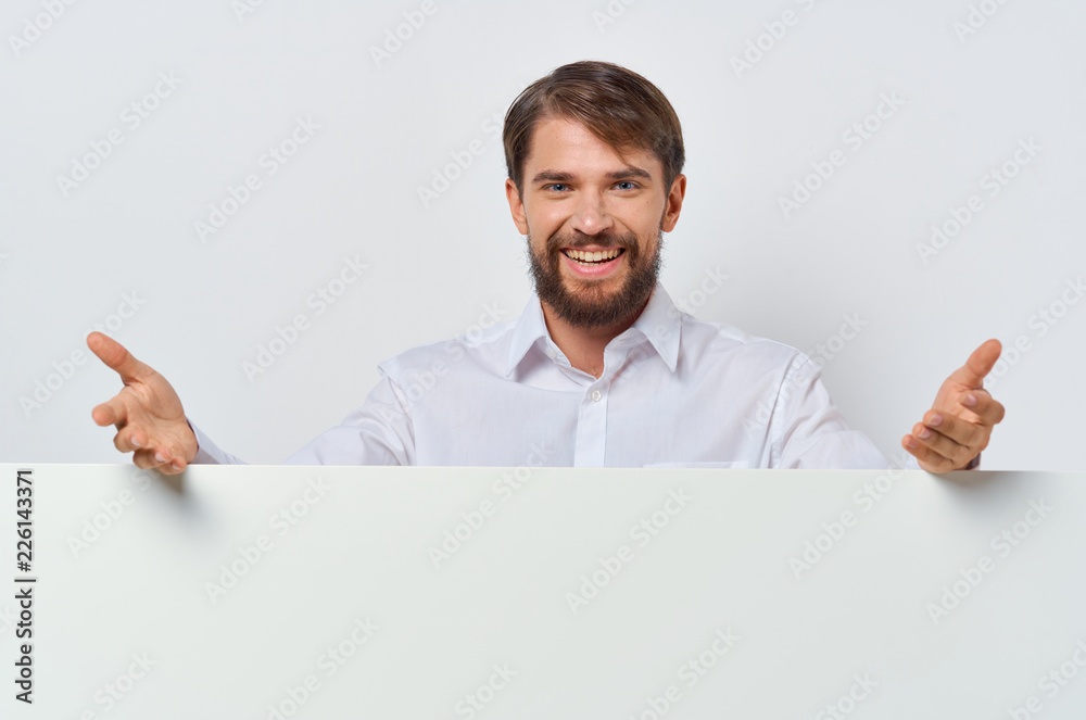 man smiling free place on a light background man smiling free place on a light background