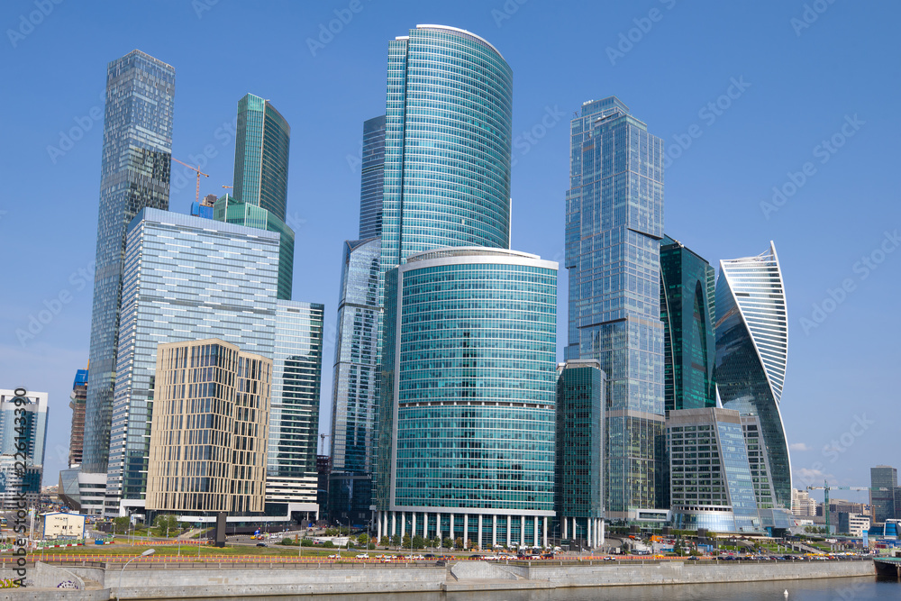 Obraz premium Moscow City complex close up on the sunny September afternoon