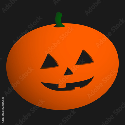 Halloween smiling pumpkin on black background. Jack o'Lantern realistic 3D illustration. Vector.