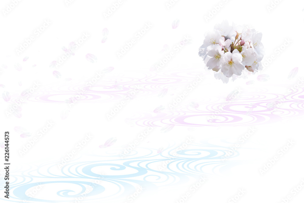 桜と流水の背景（白と薄いピンクのイメージ）
